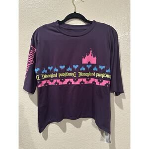 Disney Parks Disneyland Purple & Neon Castles Asymmetrical Graphic Shirt Size XS